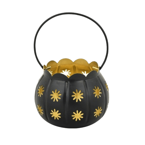 IRON HANGING T-LIGHT HOLDER (BLACK & GOLD)